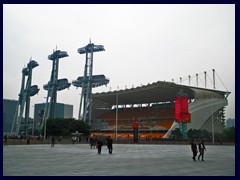 This grandstand was built for the opening ceremony 2010 Asian Games on Haixinsha Island, a small island in Pearl River, between the skyscrapers of ZNT and Hazou. It was planned to be demolished after the games, but it will problaby be turned to a luxury hotel with a rooftop pool.